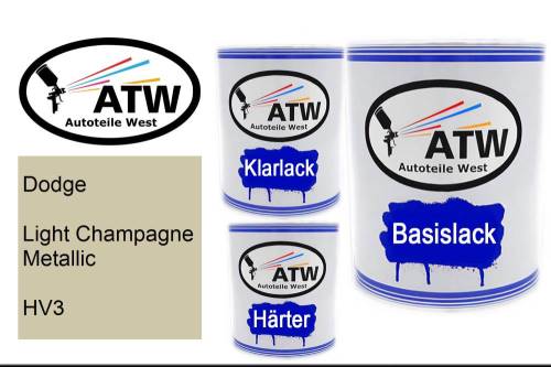 Dodge, Light Champagne Metallic, HV3: 1L Lackdose + 1L Klarlack + 500ml Härter - Set, von ATW Autoteile West.
